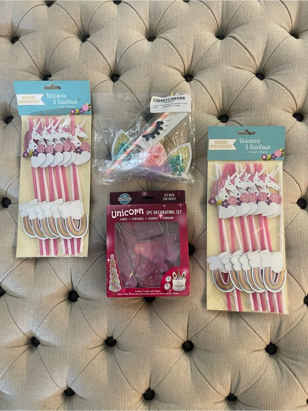 Unicorn Cake Topper Unicorn Rainbow Straws & Unicorn Cookie Cutters